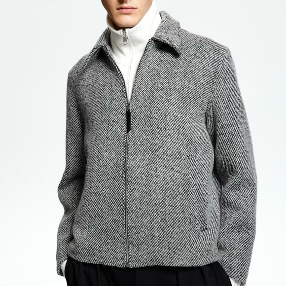 H&M Other - H&M Men’s Regular Fit Wool Blend Jacket in Black and White, Size Large